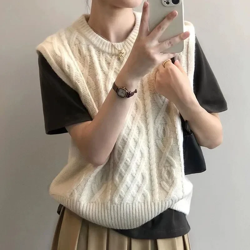 Spring Fall Knit Vest Soft O-neck Pullovers Solid Color Sweater Colete Basic Woman Knitwears Top Korean Sleeveless Chaleco Mujer