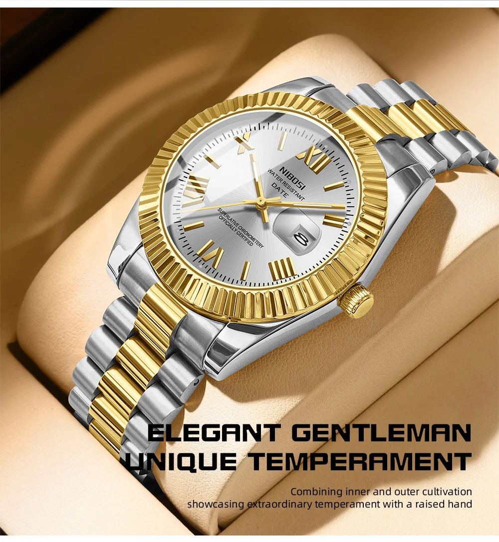 NIBOSI ساعات رجالية العلامة التجارية الفاخرة التناظرية كوارتز ساعة اليد الفولاذ المقاوم للصدأ مقاوم للماء التقويم دور ساعة Relogio Masculino