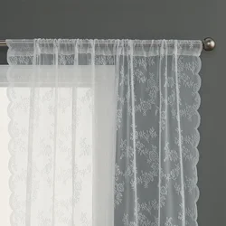 1 Piece of Lace Plant Beauty Flower Curtains Finished Rod Outdoor Pastoral Style White Yarn Curtains Bedroom Convex Window Decoration