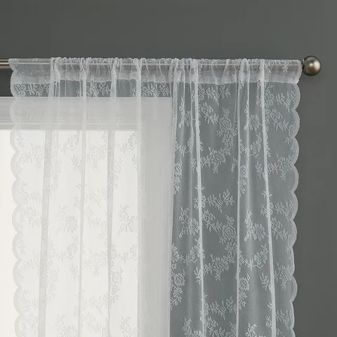 1 Piece of Lace Plant Beauty Flower Curtains Finished Rod Outdoor Pastoral Style White Yarn Curtains Bedroom Convex Window Decoration