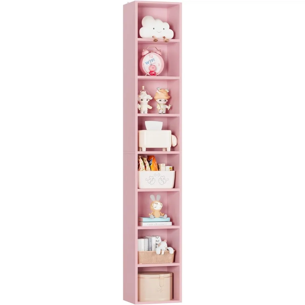 

Book Shelf Pink Bookcase Tall Narrow Bookcase Display Bookshelf for Home Office 8-Tier Media Tower Rack Storage Living Room