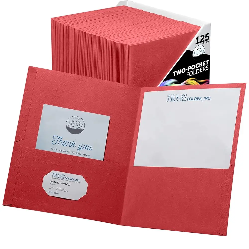 

Two-Pocket Folders, Red, 125-Pack, Textured Paper, Letter Size (EZ-32458)