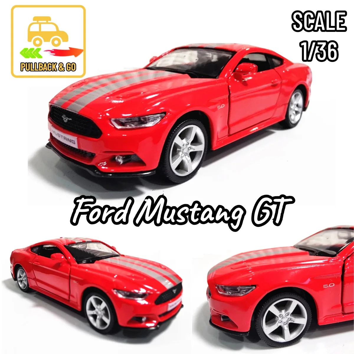 1:36 Metal Diecast Car Model Repilca Ford Mustang 2015 Scale Miniature Collection Vehicle Hobby Kid Toy for Boy Xmas Gift