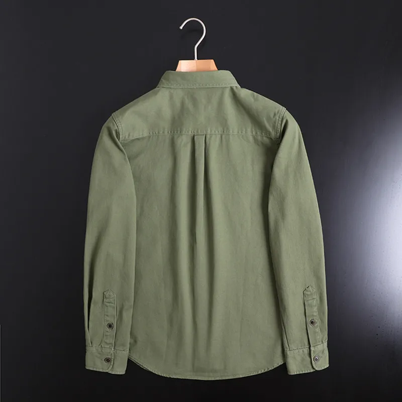 Twill Yarn Card Washed Japanese Single Men\'s Clothing Tooling Cotton Long Sleeve Shirt Outoor Hiking Trekking Military Uniform