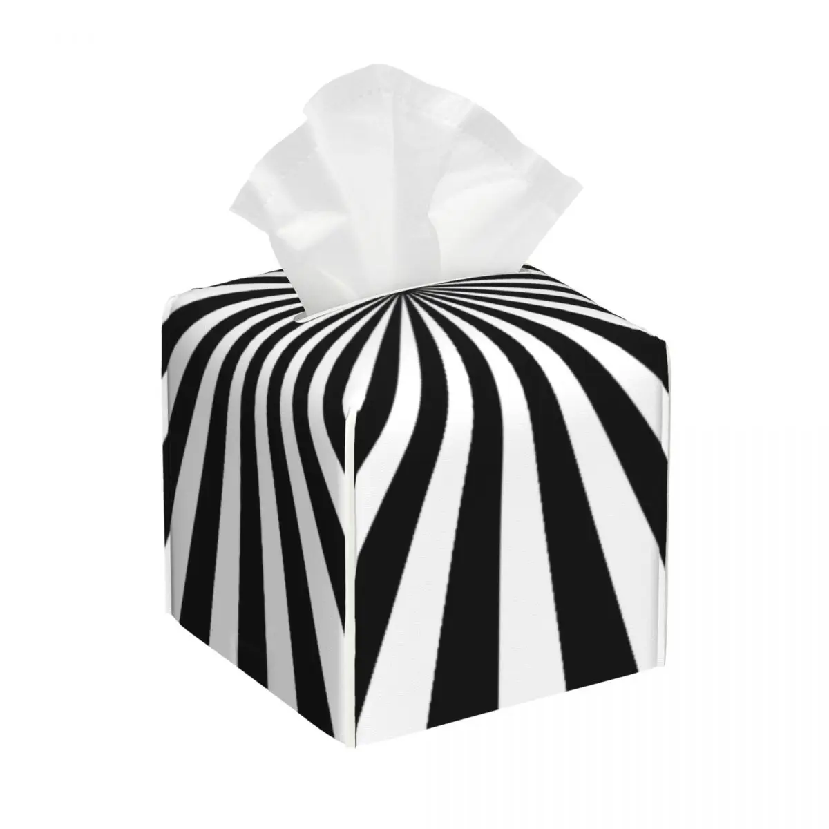 Custom Abstract Optical Illusion Geometric Pattern Tissue Box Cover Square PU Leather Geometry Facial Tissues Holder for Office