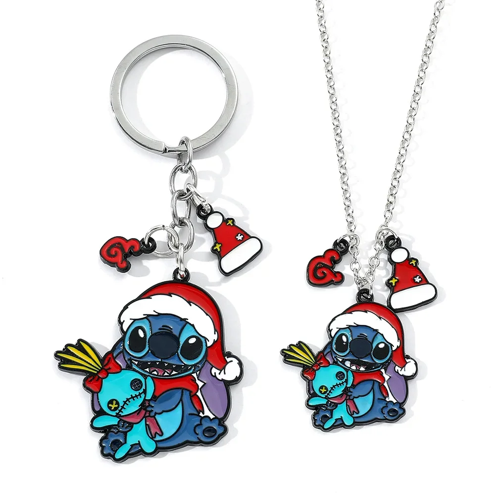 

Disney Kawaii Cartoon Stich Christmas Necklace Keychain Anime Lilo & Stitch Pendant Boy Girl Accessories Kid Friend Holiday Gift