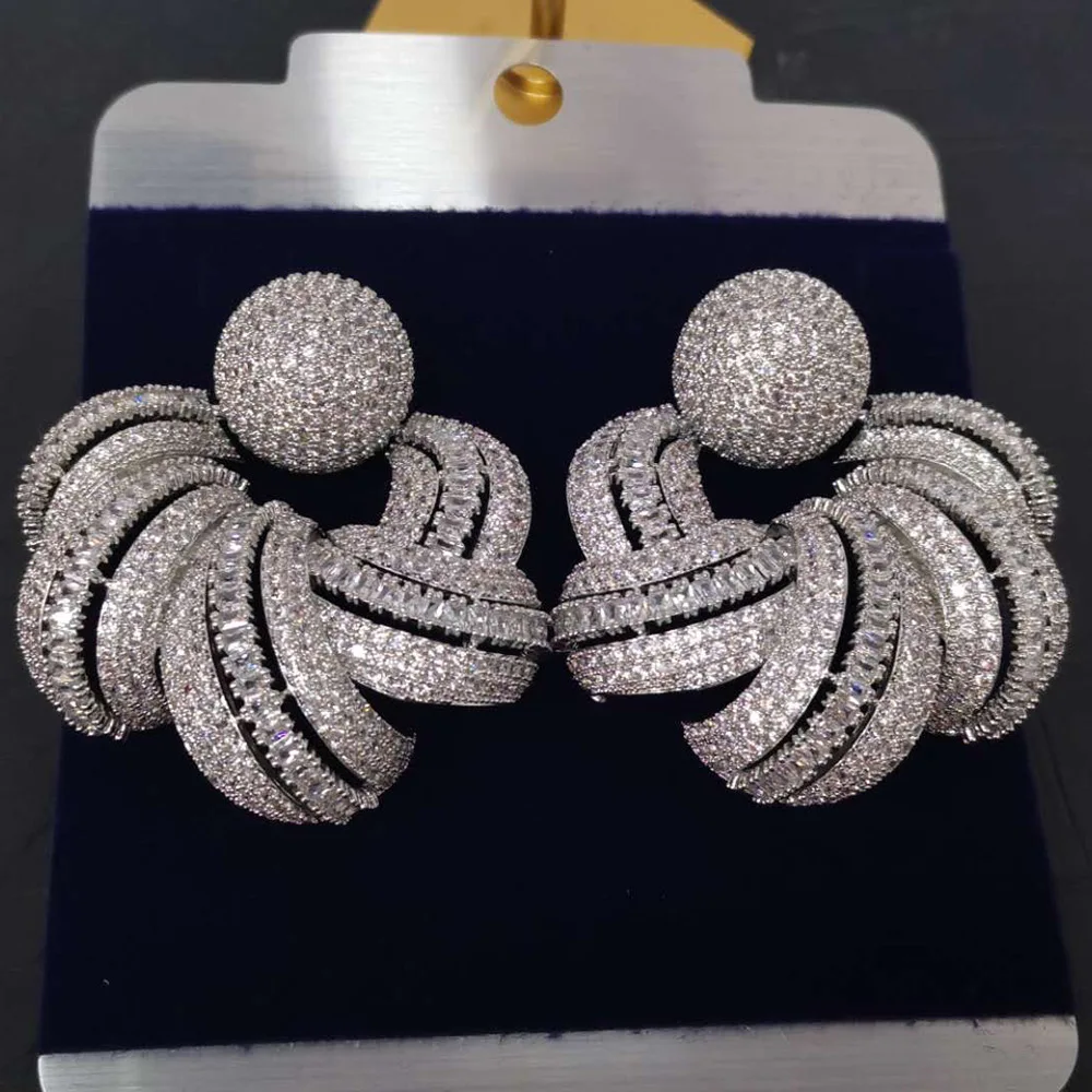 

Missvikki Luxury Big Pendant Earrings For Women Bridal Wedding Party Earrings Jewelry Shiny CZ Geometric High Quality