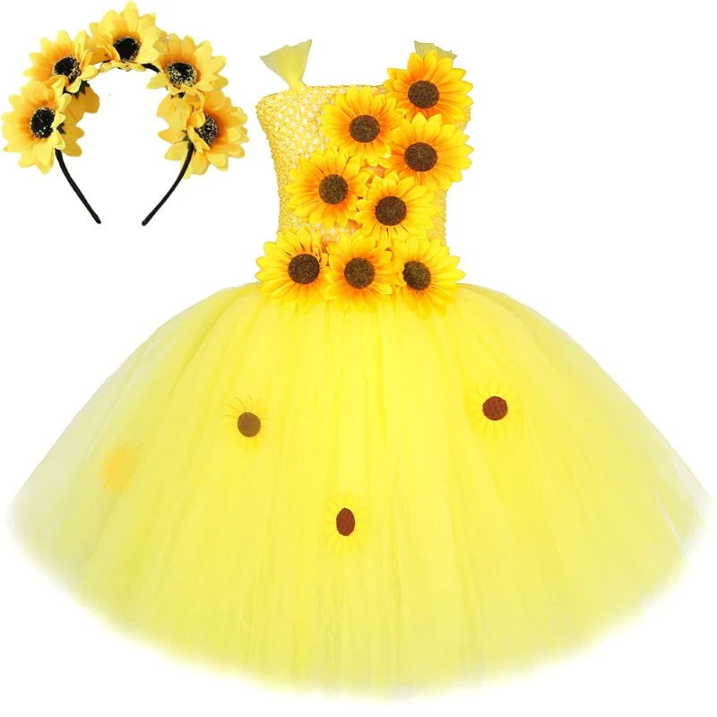 

Fall Autumn Fairy Flower Costumes for Girls Christmas Halloween Tutus Party Clothes Kids Yellow Sunflowers Outfit Girl Dresses