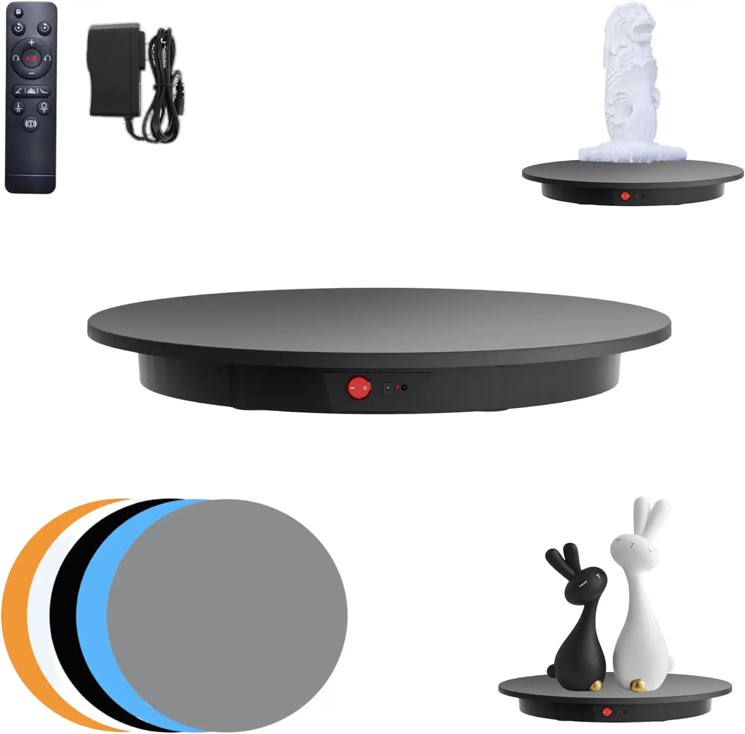 

Электрическая вращающаяся подставка для демонстрации товаров, 360° ° Поворотный стол для предметной съемки, с пультом дистанционного управления и фонами