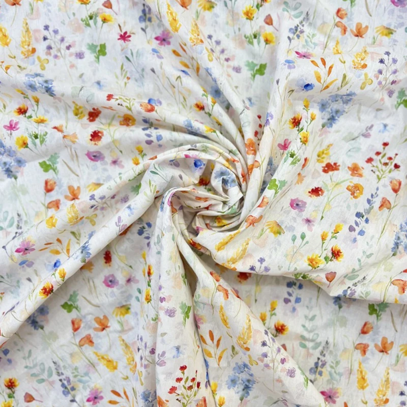 Tessuto di cotone 100% stampato floreale francese popeline stile campagna acquerello stampe di fiori di campo tessuto abito fai da te camicette pigiama