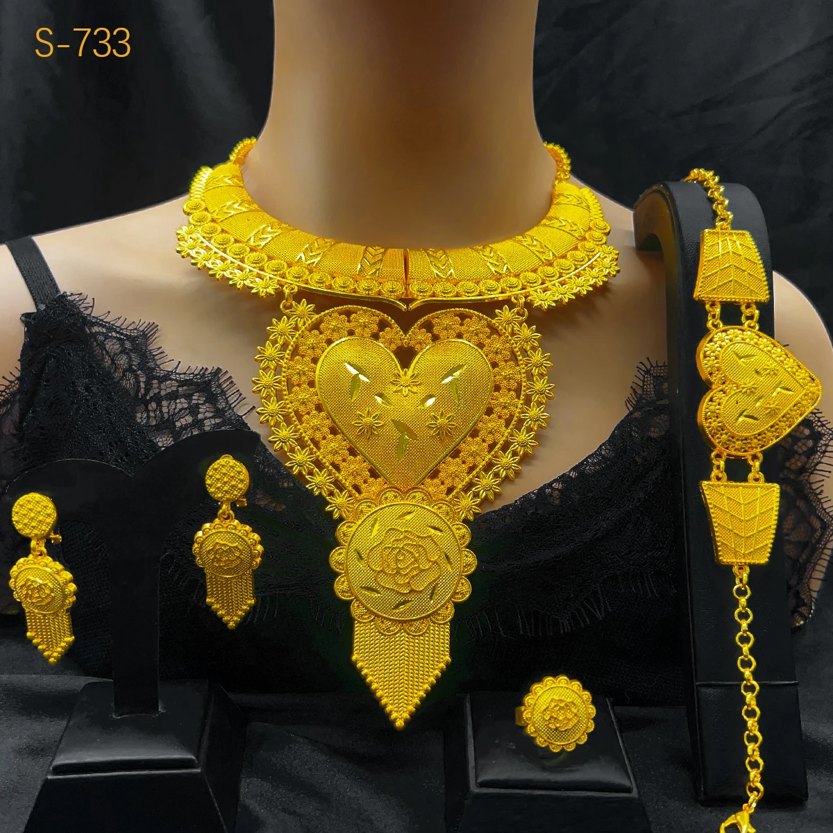 ANIID Luxury Dubai Big 4PCS African Gold Color Jewelry Necklace Sets For Women Bridal Wedding Sets Trend Jewellery Party Gifts