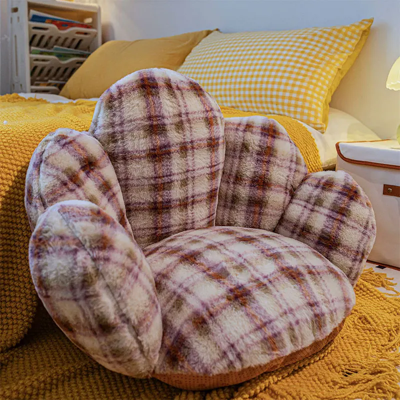 Nordic Plaid Print Backrest Cushion Cactus Semi-Enclosed Lazy Sofa for Bedroom Comfortable and Thickened Non-Slip Futon Hip Pad