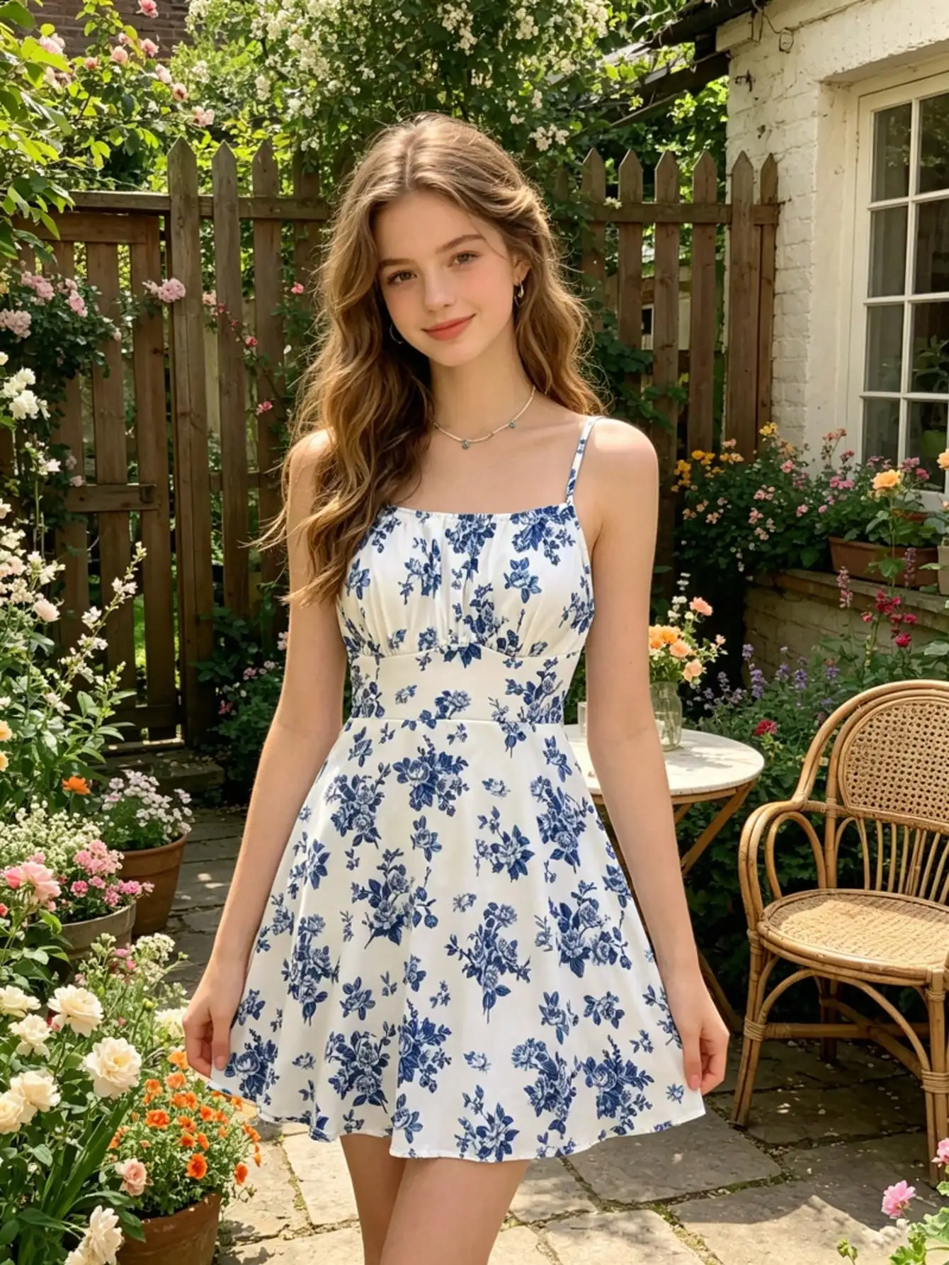 Teenager-Blumenprint-Trägerkleid mit Taillenbund und zum Binden, Minirocklänge, Kinderbekleidung – Detail 4
