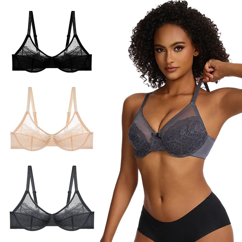 KUCLUT french sexy lace bra plus size underwear ultra thin mesh gathered breathable bra europe and the present