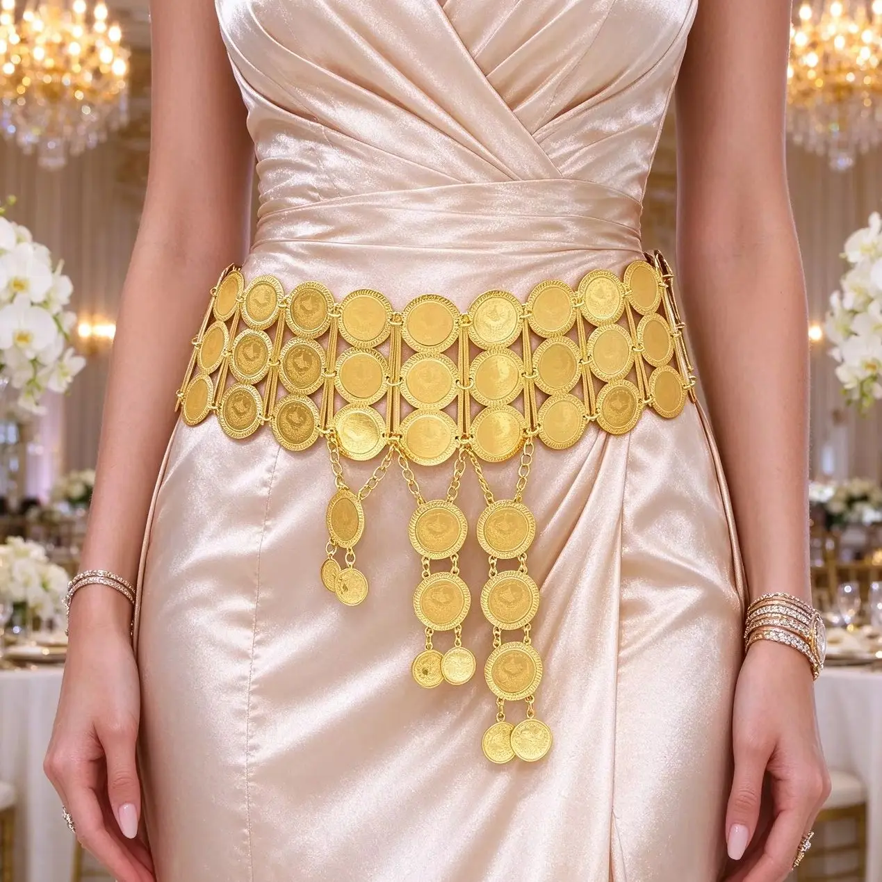 Arabian Style Retro Heavy Duty Women's Alloy Waist Chain Bridal Wedding Banquet Ethnic Jewelry