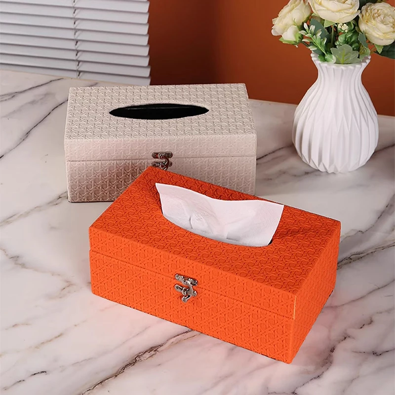 Retro woven texture leather tissue box,luxury,high-end home living room office Item,Wooden paper box,hotel commercial tissue box