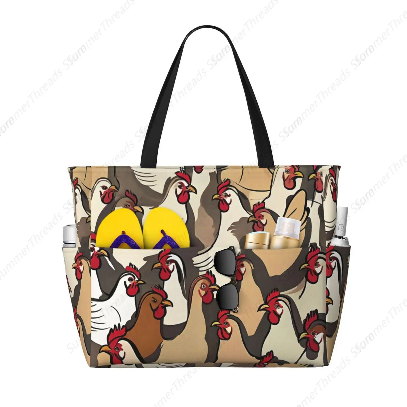 

Waterproof Beach Tote Pool Bags Compatible with A Brood Of Abstract Chickens for Women Ladies, Extra Large Gym Tote Carry On Bag