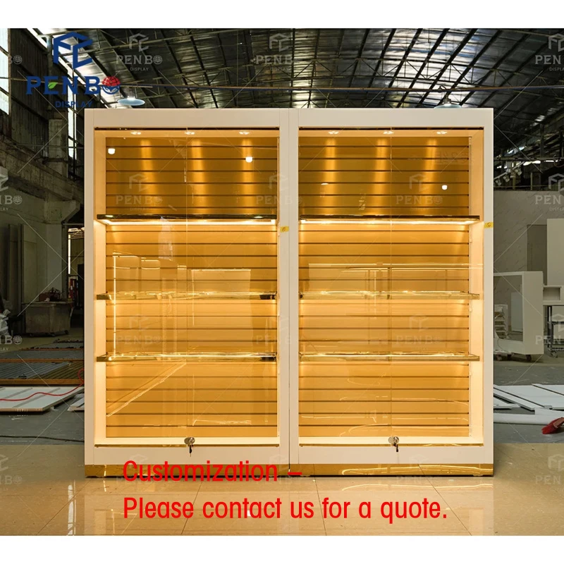 custom.Luxury Cigar Shop Interior Design with Custom Solid Wood and Glass Commercial Display Cabinets