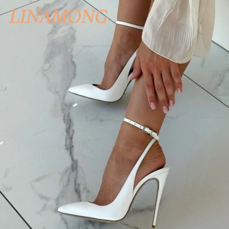 

Pointed Cross Strap Pump Ankle Buckle Rear Empty Monochrome Pointed Fashionable and Simple Temperament Slim High-Heeled Shoes