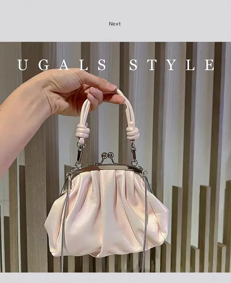 Fashion Women Handbag Shimmer Soft PU Pleated Cloud Bag Female Evening Bag Wedding Party Clutch Purse Shoulder Crossbody Bag