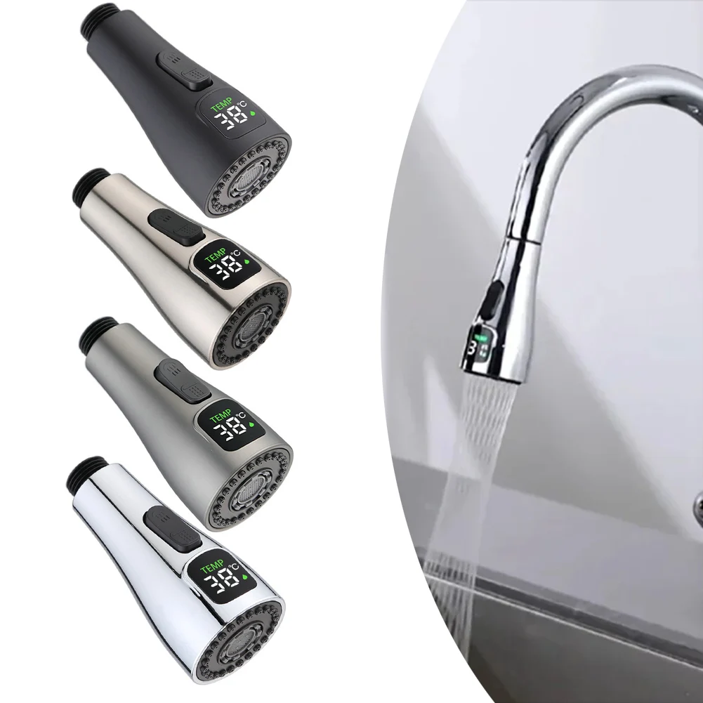 Kitchen Faucet Nozzle Pull Out Sink Water Tap Nozzle LED Digital Display Faucet Adapter Universal 1/2