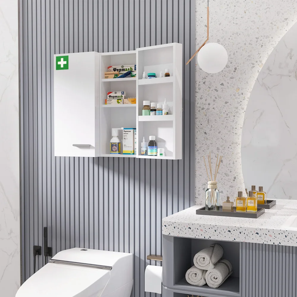 Armoire médicale à 2 portes Ye avec 6 étagères, armoire de pharmacie murale en acier blanc, 55x18x60cm pour médicaments et produits de soins