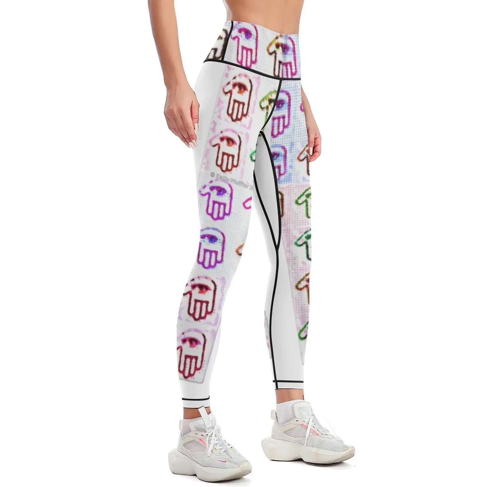 Leggings push-up de Hamsa mau-olhado feminino, bolha multicolorida, design de arte pop, esportes, academia, mulheres