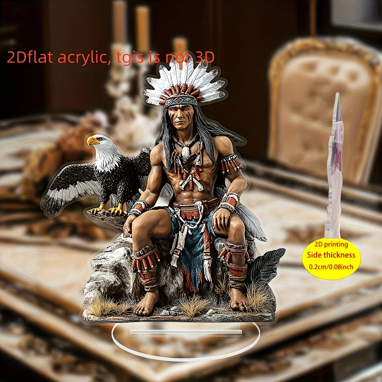 1pcs 2D Flat Indigenous Chief and Eagle Crystal Tabletop Decoration Statue, Multi Occasion Decoration, Perfect Gift for Friends