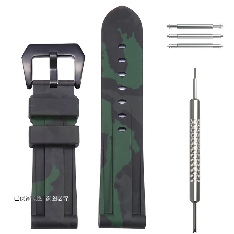 Watch Accessories 22mm 24mm 26mm Silicone Rubber Watch Band For Panerai Strap Waterproof Sport Tang Buckle Mens Bracelet