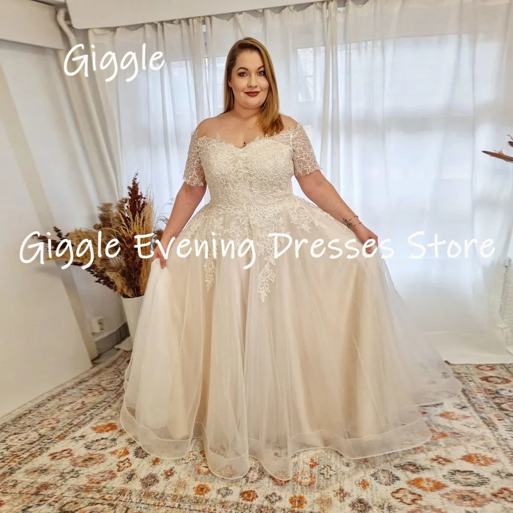 Giggle Simple Plus Size Lace Appliques V-neck Neckline Wedding Dresses for woman Lace-up A-line Bride Dresses vestido de noiva