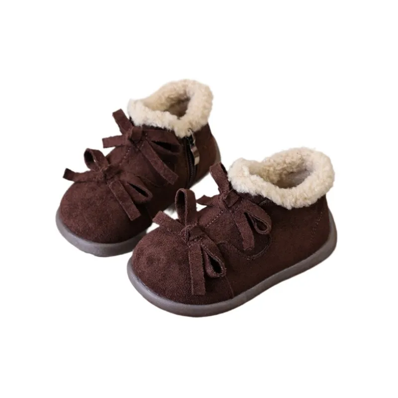 

Girls' Brown Short Boots 2025 Winter New Kids Fashion Boots Girls' Warm Cotton Shoes Baby Princess Boots Snow Boots 22-31