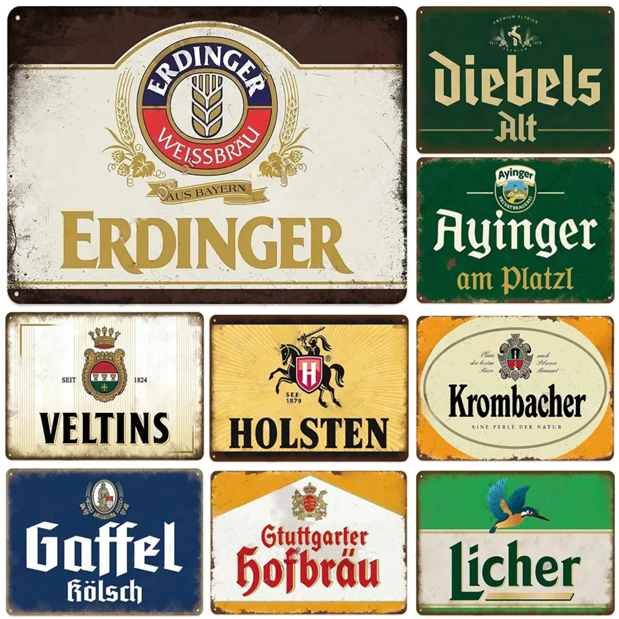 Metal Tin Signs Plaque Erdinger Veltins Wall Decoration Vintage Iron Painting Art Posters for Man Cave Home Cafe Garden Club Bar