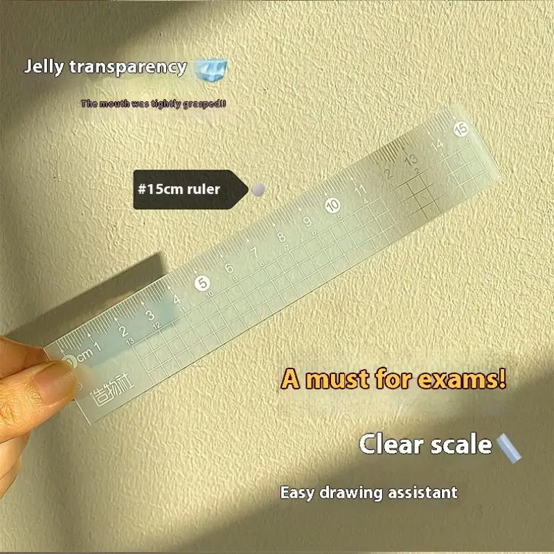 4PCS/Set 15CM Jelly Ruler Set Thickened Measuring Stationery Set Square Transparent Measuring Ruler Student Gift