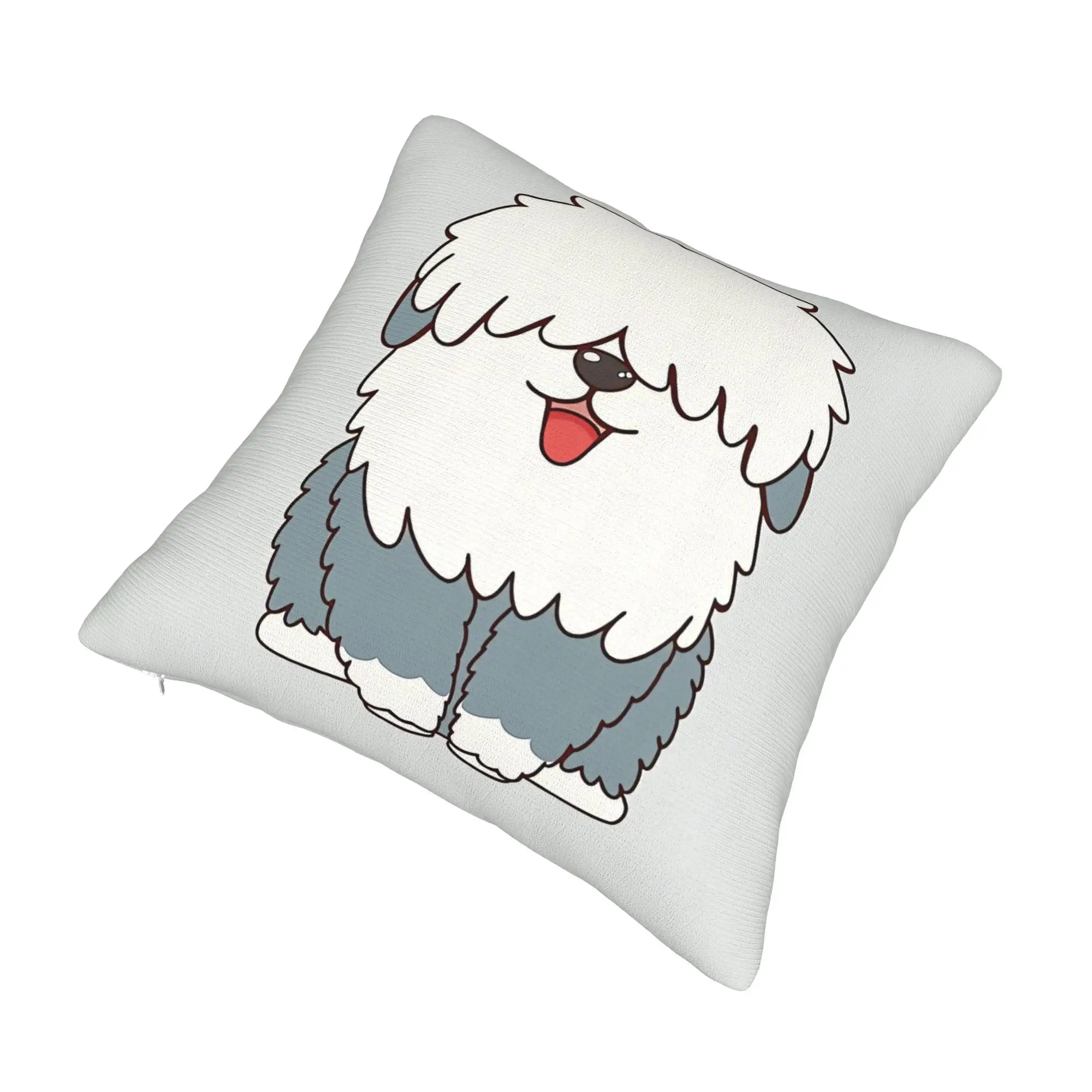 Cute Dog Old English Sheepdog Puppy Smiling Themed Sofa Pillow Cover - Japanese Tatami Cushion Bedside Back Cushion - Double-Sided Print - Universal for All Seasons