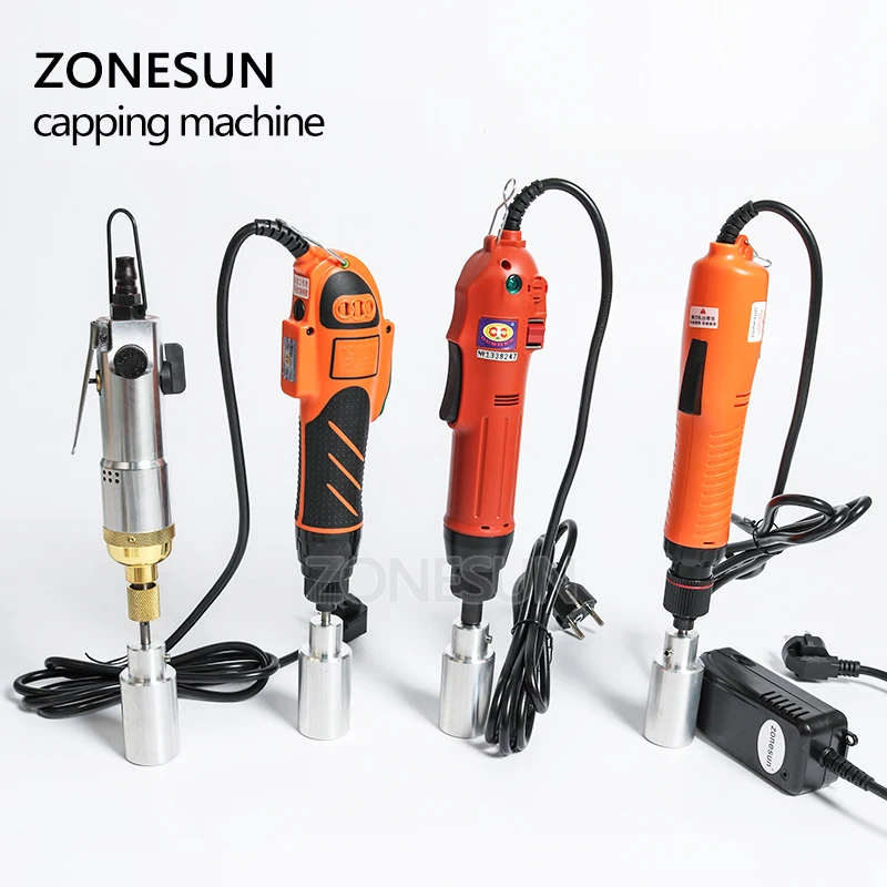 ZONESUN ZS-OS600 Set Mesin Penutup Botol Pneumatik Elektrik Genggam Alat Pengencang Tutup Stoples Plastik Portabel