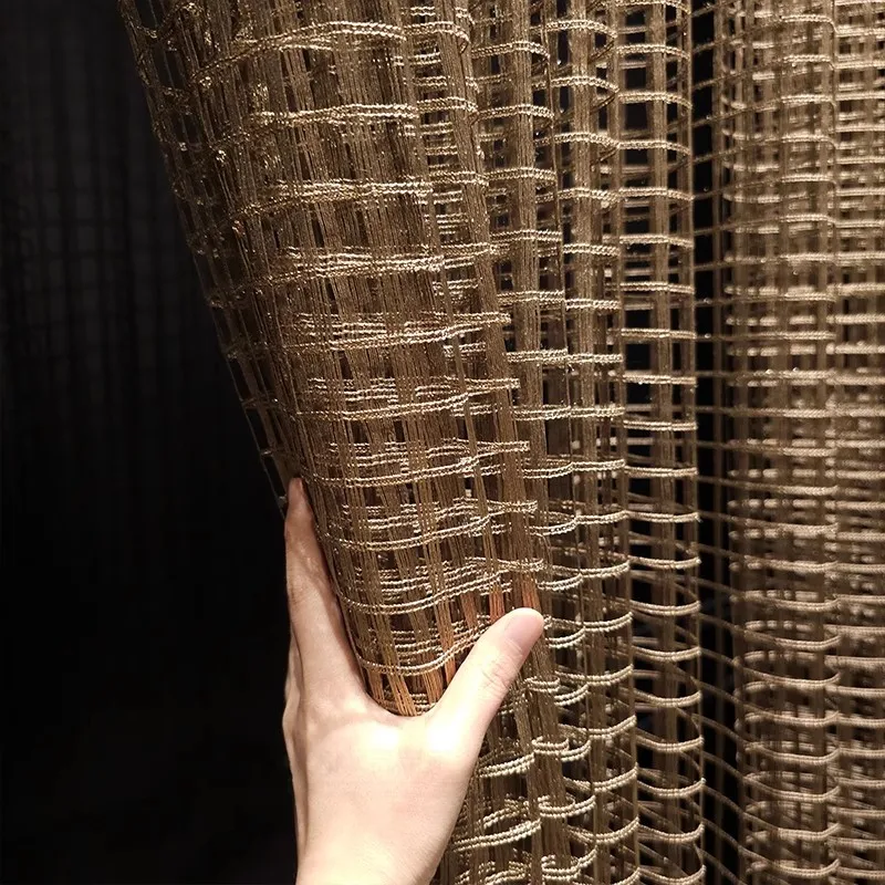 New Customized Metal Dark Coffee Woven Lattice Jacquard Hollowed Out Window Screens for Living Room Bedroom French Window
