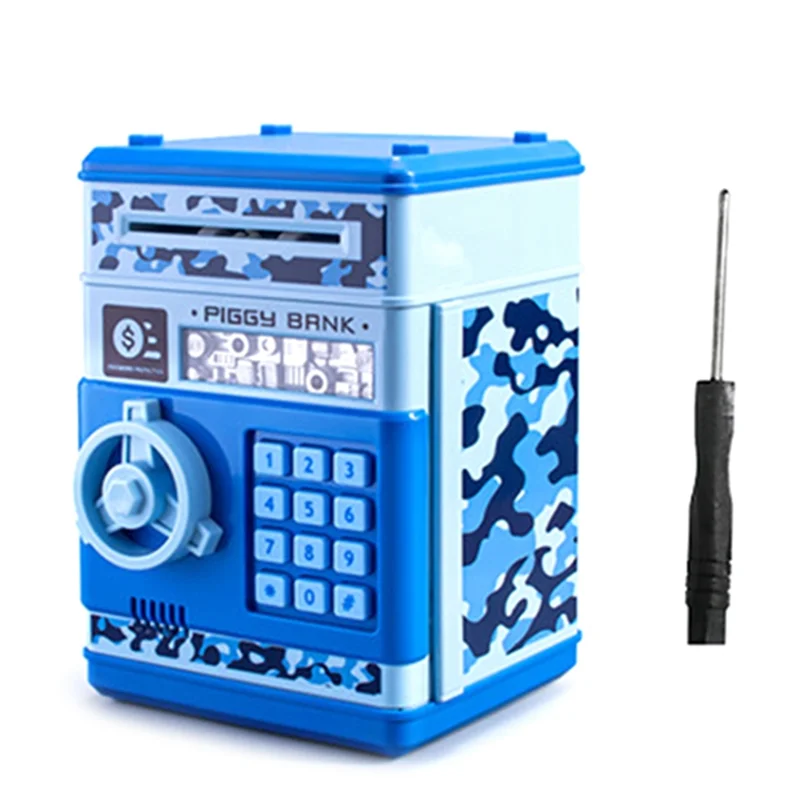 Банкомат-копилка для мальчиков и девочек, копилка для банкоматов с паролем, для взрослых с автоматическим захватом, слот для купюр, синий, прочный