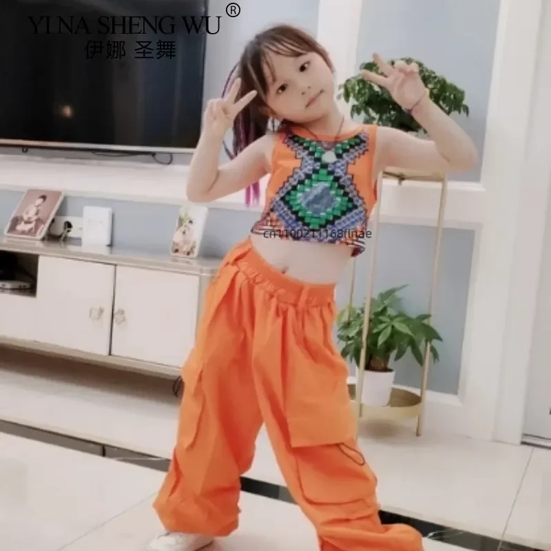 Kinder Jazz Dance Kostüme Hip-Hop Street Dance Sets Crop Tops Sparkly Runway Performance Outfits Bühnenkleidung für Kinder Mädchen
