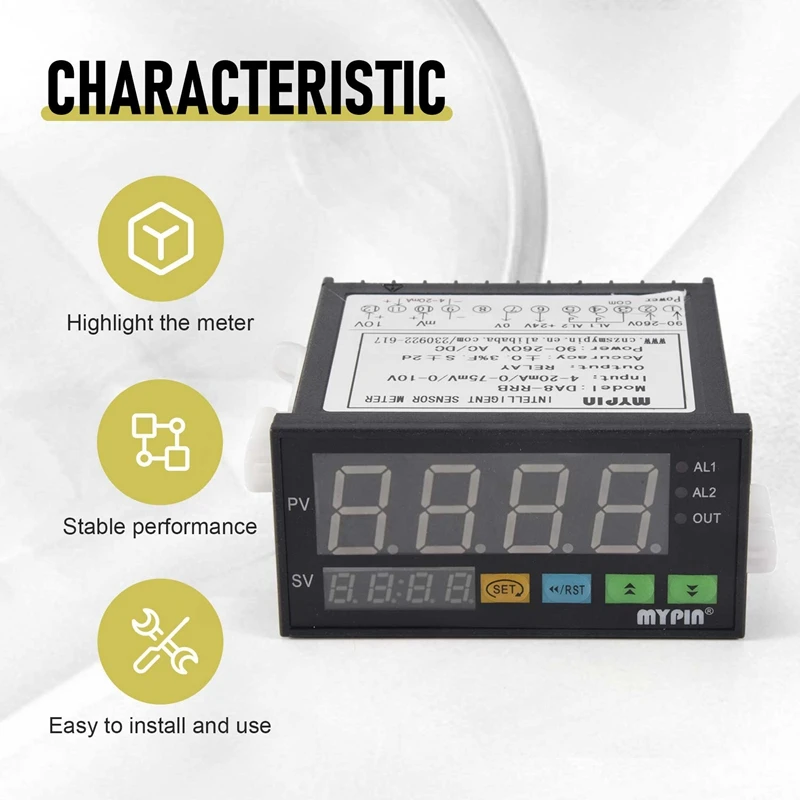 mypin Digital Sensor Meter Multi-Functional ligent Led Display 0-75Mv/4-20Ma/0-10V 2 Relay Alarm Output Da8-Rrb