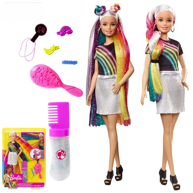 Barbie fashionistas arco-íris brilho boneca de cabelo com acessórios e roupas barbie brinquedos moda menina brinquedos boneca para meninas