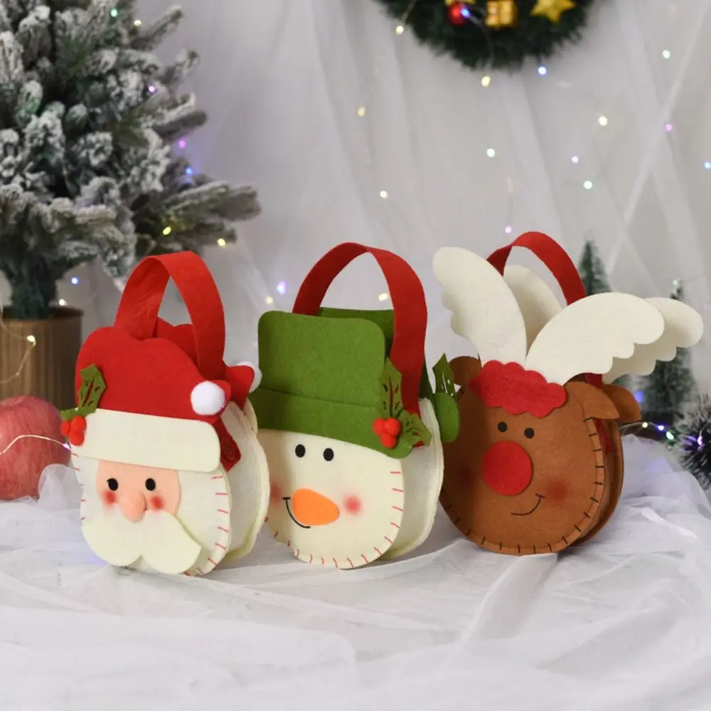 Bolsa de fieltro de lana no tejida para decoración de árbol de Navidad, bolso de mano con asa, bolsa de dulces, regalos de Navidad, bolsa de regalo