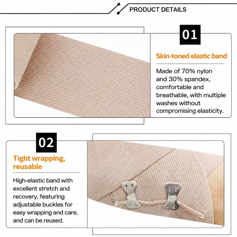 Elastic Bandage Wrap Roll Self-Adhesive Sports First Aid Tape High Stretch Skin Color for Injury Support