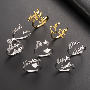 Anillo con doble nombre Sipuris, anillo personalizado con nombre, acero inoxidable, dos nombres, anillos personalizados ajustables para mujer, joyería única