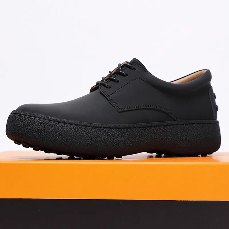 Design Leather Shoes Men Genuine Leather Thick Sole Black Cowhide Casual Business Wedding Sport Derby Shoes Male