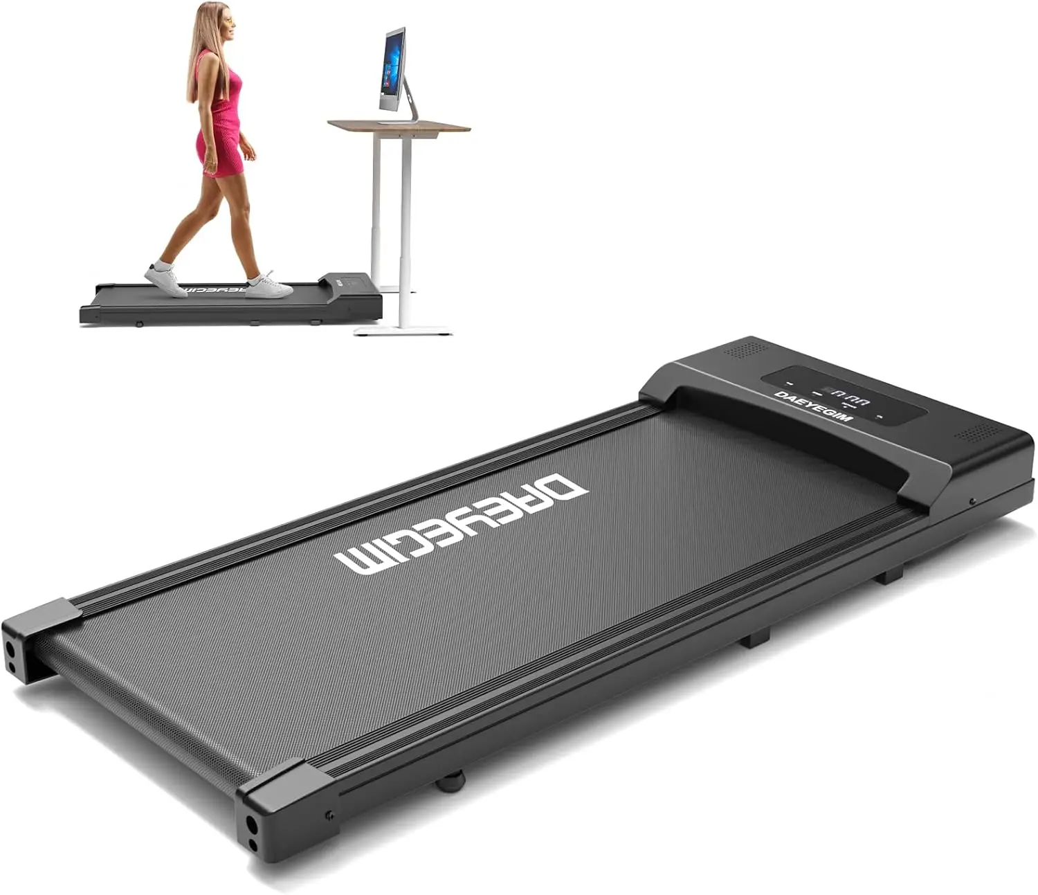 Pad Treadmill Under Desk Treadmill for Home Office, DAEYEGIM 2 in 1 Portable Walking Treadmill with Remote Control