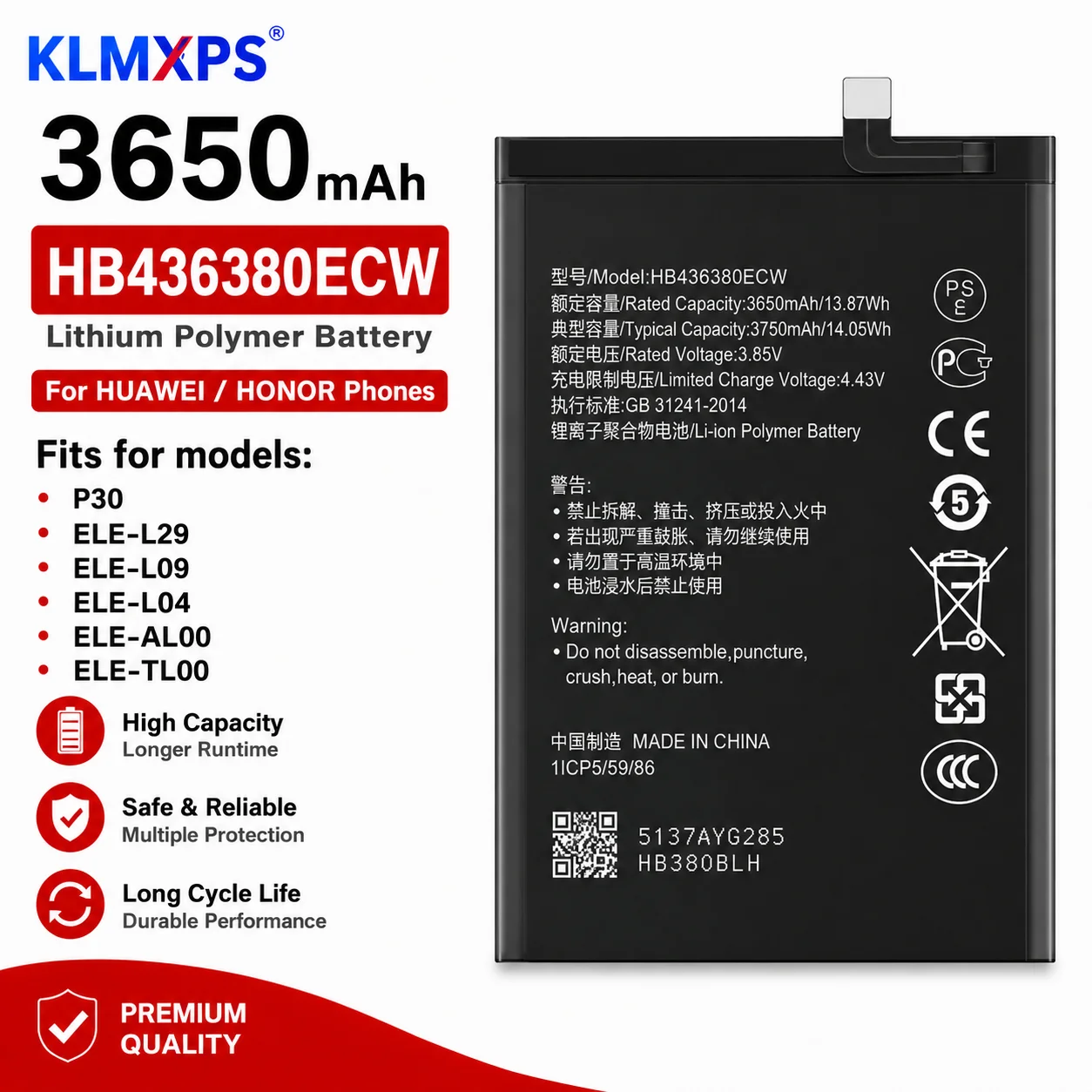 Replacement Phone Battery For Huawei P10 P20 P30 P40 Pro Mate 10 20 30 Pro Mate 20X Honor X10 5G Mobile Battery