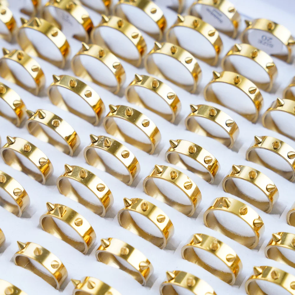 20Pcs/Lot Fashion Punk Spike Rivet Stainless Steel Rings for Men Women Personality Jewelry Accessories Party Gifts