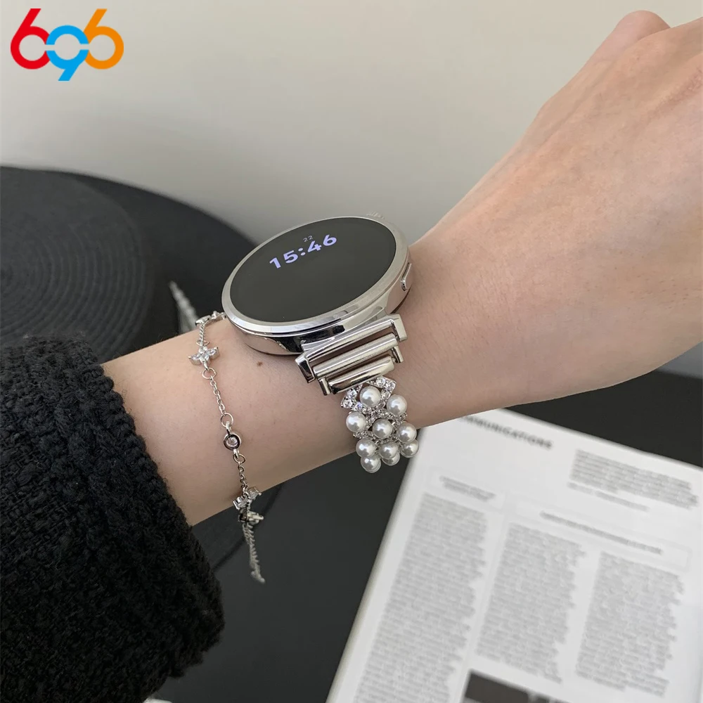 

For Huawei Fit3/4 Fit3pro Fit4 Pro 8 9 10 Women Strap Elegant Pearl Metal Zircon Watch Band 18mm 20mm 22mm Diamond Watches Strap