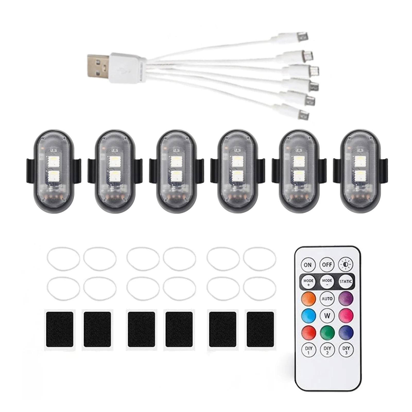 6Pcs Wireless LED Strobe Light For Drone Helicopters Motorcycle Remote Control Warning Light Indicator Light USB Charging Colors