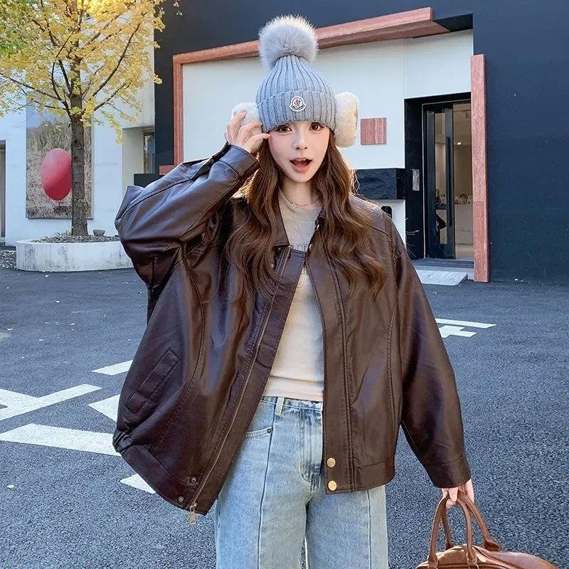 秋冬新作 レディース レザー ジャケット 厚手 ゆったり 防風 PU コットン ジャケット